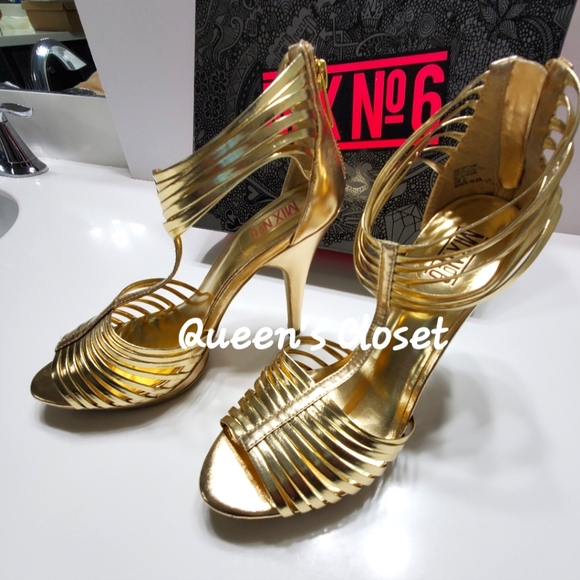MIX No 6|M-JUROR Gold Leather Strappy Heels| Size:9 - Picture 2 of 4